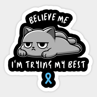 POTs Syndrome Warrior Cat With Awareness Ribbon Sticker